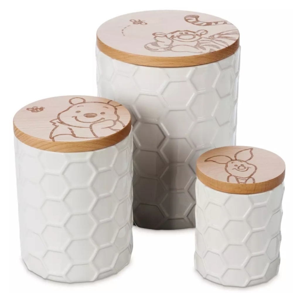 Disney Pooh contemporary set of three ceramic storage containers.
